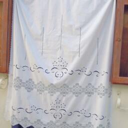 White Curtain With Handmade Atrante & Lace - Cottage Chic Mediterranean Style -Cotton 1651-1648 - thumbnail 2
