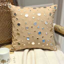 "Cotton Canvas Beige Mirror Work Decorative Pillow Sham, 24""x24""/26""x26"