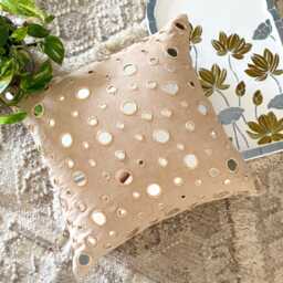 "Cotton Canvas Beige Mirror Work Decorative Pillow Sham, 24""x24""/26""x26" - thumbnail 2