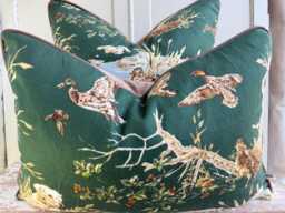 Schumacher Luxury Designer Dog & Duck Verdant Green Cushion Pillow Cover - thumbnail 1