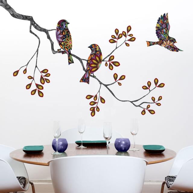 Tree Branch Decal & Bird Wall Decals in Colorful Mosaic Pattern - image 1