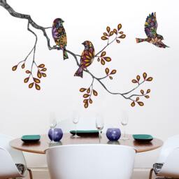 Tree Branch Decal & Bird Wall Decals in Colorful Mosaic Pattern