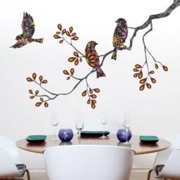 Tree Branch Decal & Bird Wall Decals in Colorful Mosaic Pattern - thumbnail 2