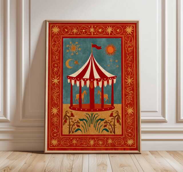 Vintage Circus Tent Art Print - Retro Carnival Wall Decor - image 1