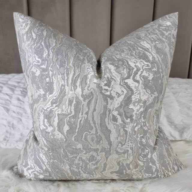 Marble Effect Decorative Elegant Cushion Cover, Silver Grey Taupe Sofa Bed Pillow Cover Neutral Decor - image 1