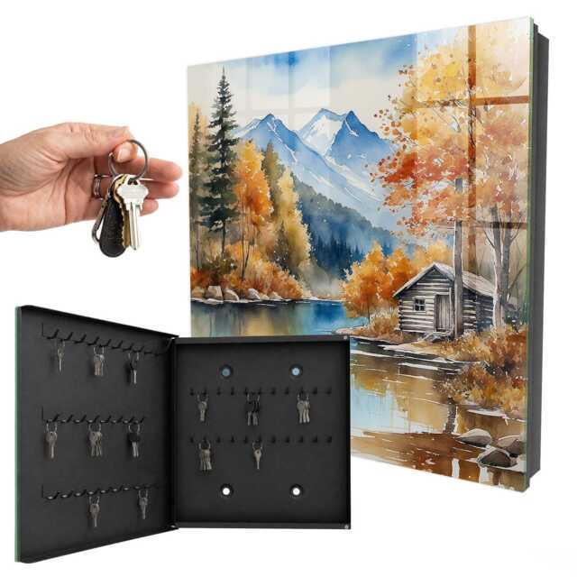 Mountain Autumn Key Cabinet For Home, Orange Box Watercolor Landscapes, Nature Lovers - image 1