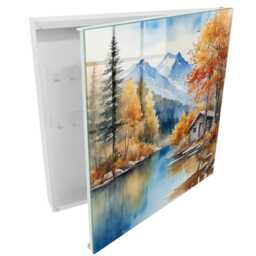 Mountain Autumn Key Cabinet For Home, Orange Box Watercolor Landscapes, Nature Lovers - thumbnail 2