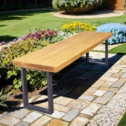 Rustic Garden Bench With Square Legs - Industrial Reclaimed Timber Style - thumbnail 1