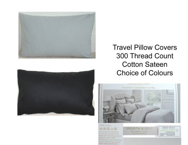 "10x16 Tempur Travel Pillow Cover White Grey Black Cotton Sateen Thread Count Small 40x26cm Gray Oblong Case Pillowcase 16""x10" - image 1