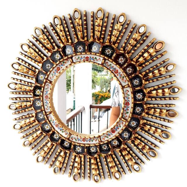 Peruvian Black Eye Mirror 60 cm Handmade Wall Decor - Carved Wood Round Statement For Living Room Bathroom - image 1