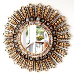 Peruvian Black Eye Mirror 60 cm Handmade Wall Decor - Carved Wood Round Statement For Living Room Bathroom