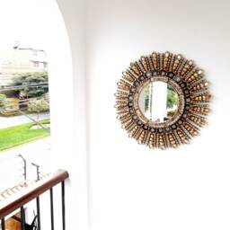 Peruvian Black Eye Mirror 60 cm Handmade Wall Decor - Carved Wood Round Statement For Living Room Bathroom - thumbnail 3