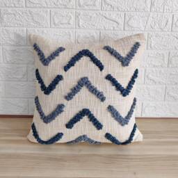 Embroidered Cushion Cover 18x18, 20x20 22x22 Inches 100% Cotton Teal Blue & Gray Handmade Decorative Boho Textured Sofa Throw Pillow - thumbnail 3