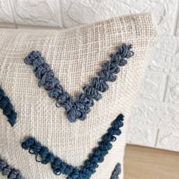Embroidered Cushion Cover 18x18, 20x20 22x22 Inches 100% Cotton Teal Blue & Gray Handmade Decorative Boho Textured Sofa Throw Pillow - thumbnail 2