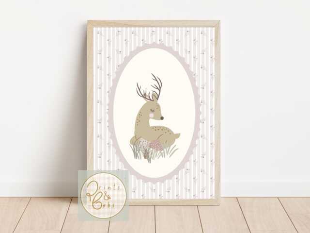 Pretty Vintage Style Deer Print. Wall Art Perfect For Girls Rooms, A Playroom Or Baby Nursery - Unframed - image 1