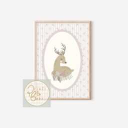 Pretty Vintage Style Deer Print. Wall Art Perfect For Girls Rooms, A Playroom Or Baby Nursery - Unframed - thumbnail 2