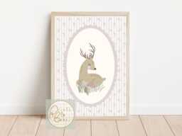 Pretty Vintage Style Deer Print. Wall Art Perfect For Girls Rooms, A Playroom Or Baby Nursery - Unframed - thumbnail 1