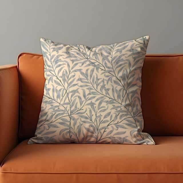Willow Leaf Pattern Cushion Cover, Soft Blue & Beige Nature Inspired Botanical Throw Pillow, Eclectic Home Decor - image 1
