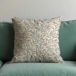 Willow Leaf Pattern Cushion Cover, Soft Blue & Beige Nature Inspired Botanical Throw Pillow, Eclectic Home Decor - thumbnail 2