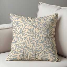 Willow Leaf Pattern Cushion Cover, Soft Blue & Beige Nature Inspired Botanical Throw Pillow, Eclectic Home Decor - thumbnail 4
