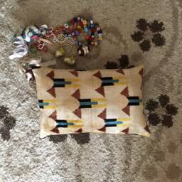 Handwoven Velvet Ikat Pillow Cover Cream, Brown, & Blue Boho Cushion - thumbnail 3
