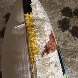 Handwoven Velvet Ikat Pillow Cover Cream, Brown, & Blue Boho Cushion - thumbnail 4