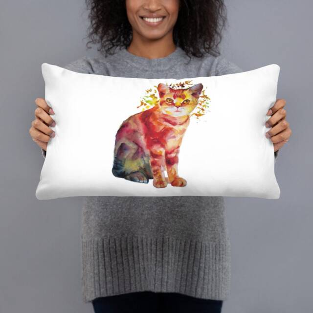 Hand Paint Watercolor Cat Basic Pillow - image 1