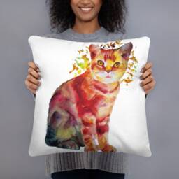 Hand Paint Watercolor Cat Basic Pillow - thumbnail 2