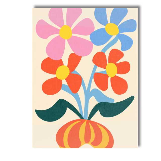 Scandinavian Floral Bouquet in Decorative Orange Vase Canvas Wall Art Print Decor Picture Ready To Hang - image 1