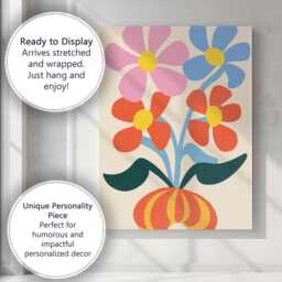 Scandinavian Floral Bouquet in Decorative Orange Vase Canvas Wall Art Print Decor Picture Ready To Hang - thumbnail 3