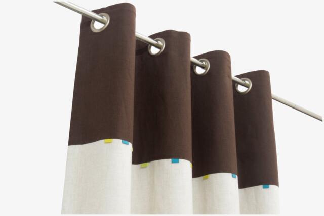 Baby Nursery Curtain Panel in Brown & Beige Pure Linen With Colourful Minimalist Blocks Organic Cotton & Blackout Lining. Custom Sizes - image 1