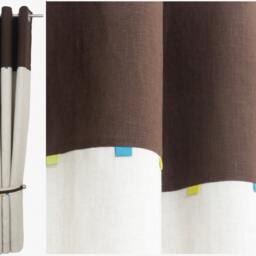 Baby Nursery Curtain Panel in Brown & Beige Pure Linen With Colourful Minimalist Blocks Organic Cotton & Blackout Lining. Custom Sizes - thumbnail 2