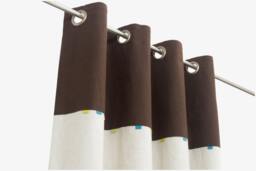 Baby Nursery Curtain Panel in Brown & Beige Pure Linen With Colourful Minimalist Blocks Organic Cotton & Blackout Lining. Custom Sizes