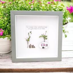 Caravan Family Framed Holiday Pebble Art Picture, Mum Dad Gift, Personalised Handmade Camping Bespoke Design - thumbnail 3
