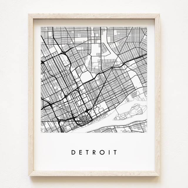 Detroit Map Street Michigan City Drawing Black & White - Art Print - image 1