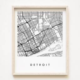 Detroit Map Street Michigan City Drawing Black & White - Art Print - thumbnail 1