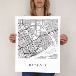 Detroit Map Street Michigan City Drawing Black & White - Art Print - thumbnail 2
