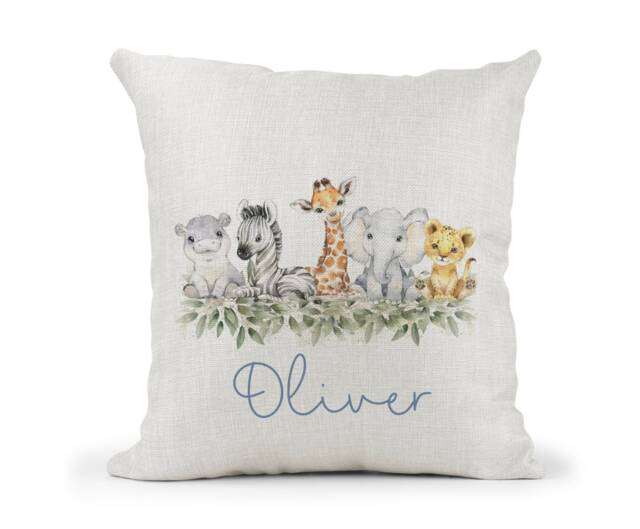 Personalised Jungle Animals Boys Cushion, Watercolour Zoo , New Home Gift, Baby Nursery, Watercolour - image 1