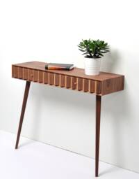 Mid Century Modern Walnut Console Table, Oak Drawer Fronts, Hallway Entryway Table