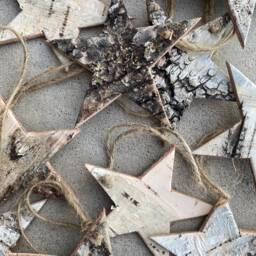 Birch Bark Christmas Tree Ornaments, One Of A Kind, Star, Handmade Natural Canadian Wood - thumbnail 4