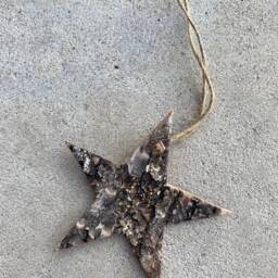 Birch Bark Christmas Tree Ornaments, One Of A Kind, Star, Handmade Natural Canadian Wood - thumbnail 3