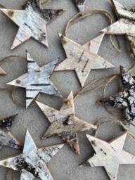 Birch Bark Christmas Tree Ornaments, One Of A Kind, Star, Handmade Natural Canadian Wood