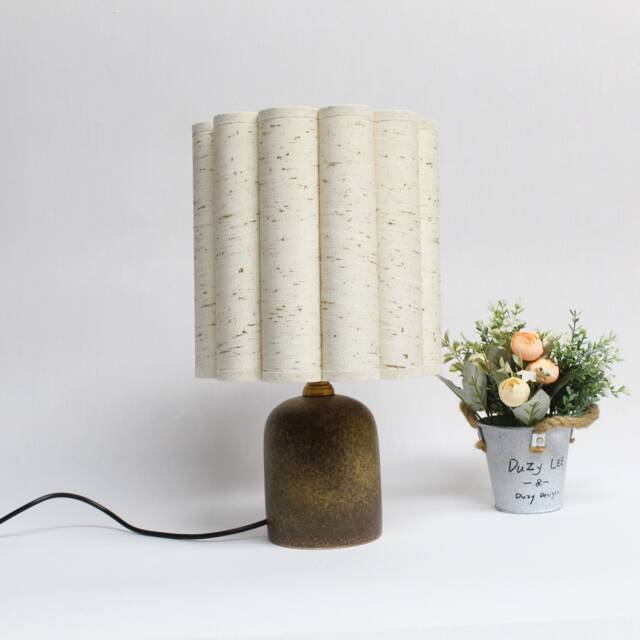Handmade Floral Fabric Table Lamp Khaki Dots, Ceramic Base-72# - image 1