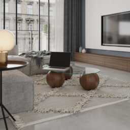 Handmade Wooden Ball Coffee Table Glass Top Center Table - thumbnail 2