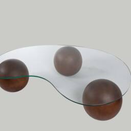 Handmade Wooden Ball Coffee Table Glass Top Center Table - thumbnail 4