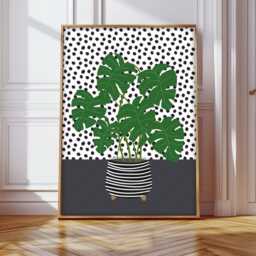 Monstera Plant Print, Wall Art, House Modern Botanical Pink Art - thumbnail 3