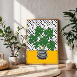 Monstera Plant Print, Wall Art, House Modern Botanical Pink Art - thumbnail 2