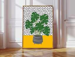Monstera Plant Print, Wall Art, House Modern Botanical Pink Art - thumbnail 1