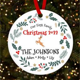 First As Family Winter Wreath Personalised Christmas Tree Ornament Decoration