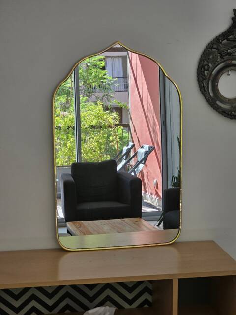 Moroccan Handmade Brass Wall Mirror in Oriental Door Shape - image 1